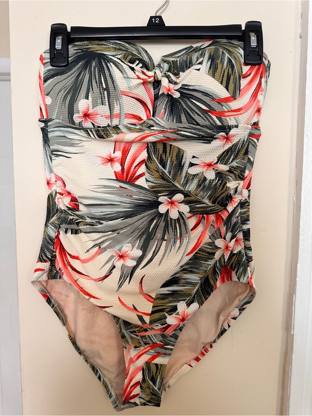 Kona Sol Tropical Floral One-Piece Swimsuit in Cream, Coral & Green